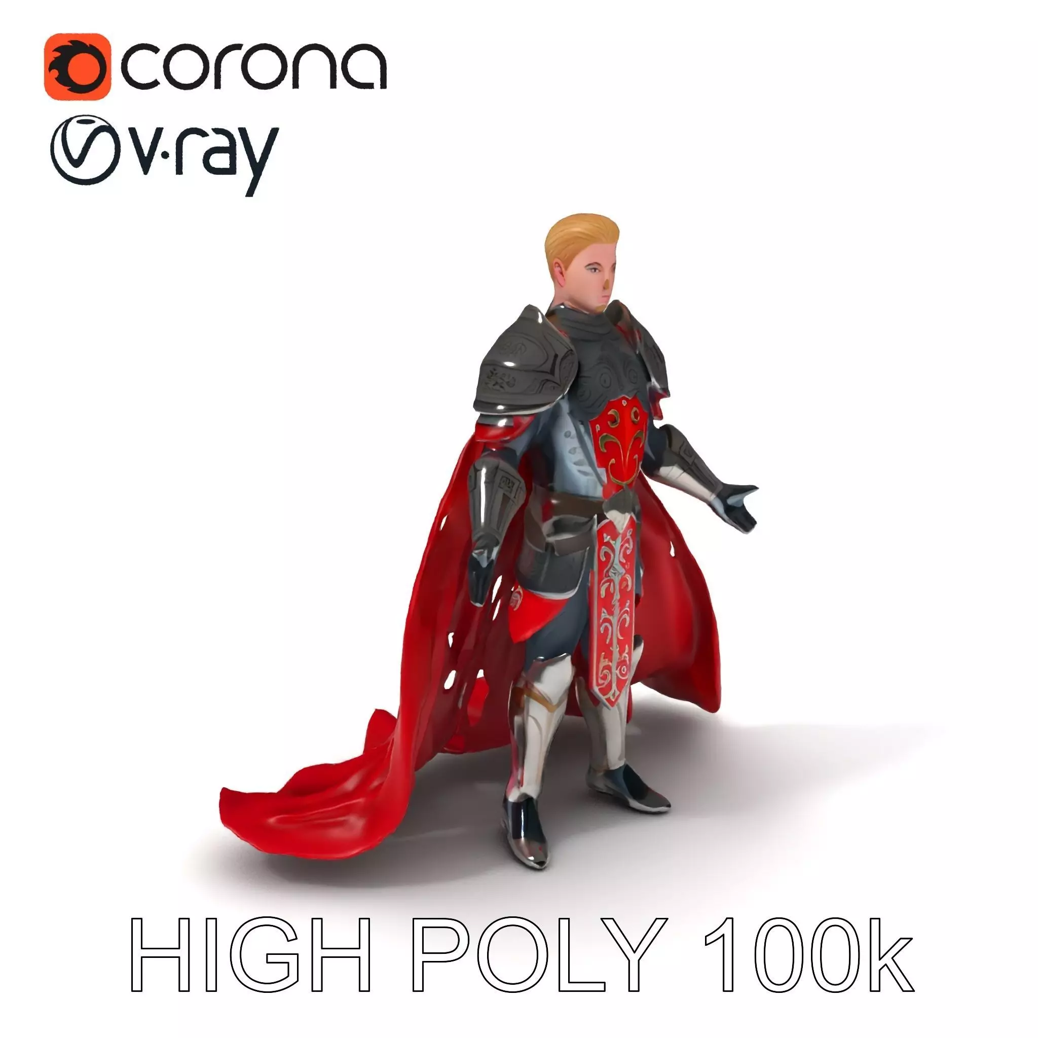Noble Knight Rigged D Character Model with Red Cape Armor Low-poly 3D model