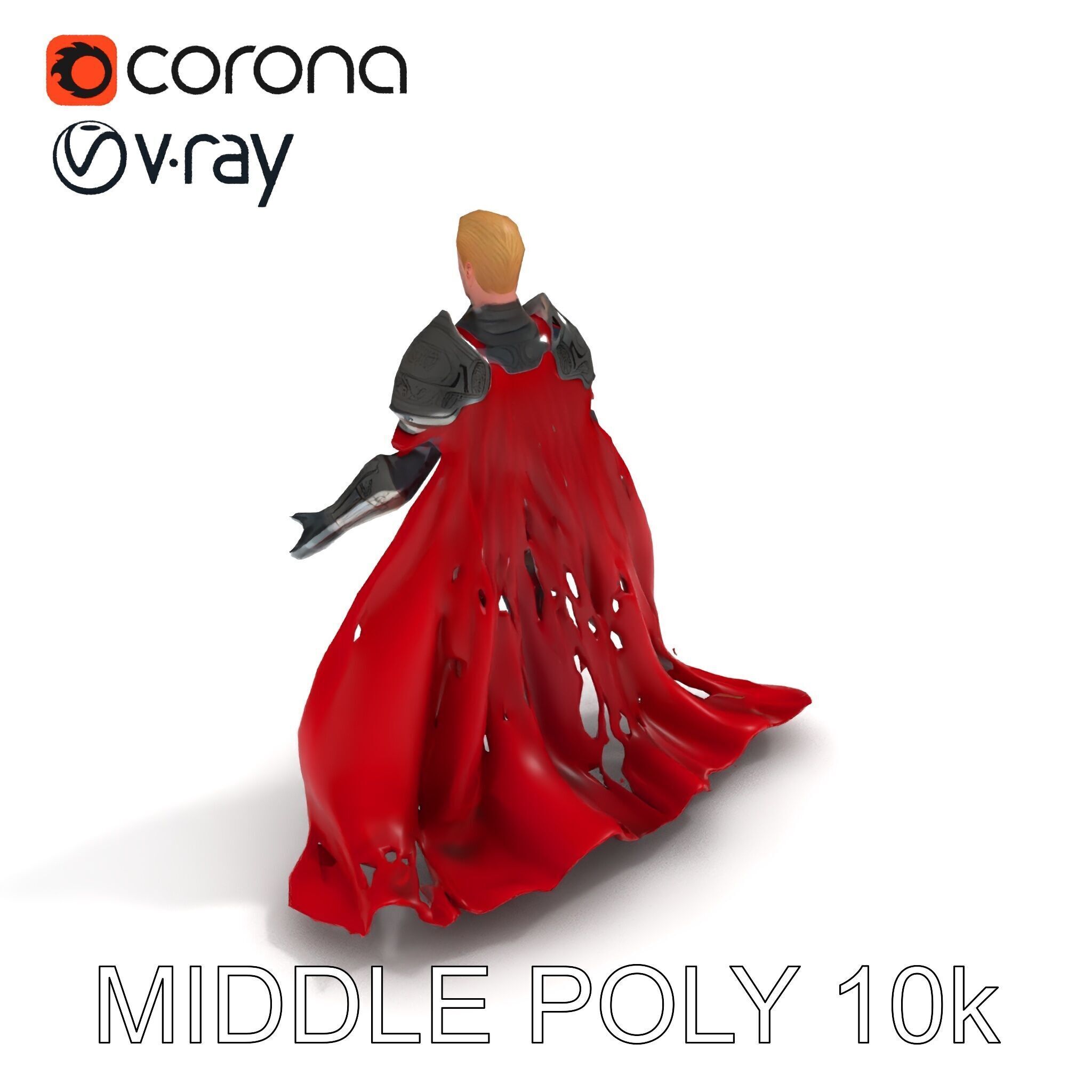 Noble Knight Rigged D Character Model with Red Cape Armor Low-poly 3D model