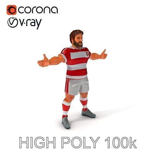 D Sports Character Model  Soccer Player with Red Striped Jersey Low-poly 3D model