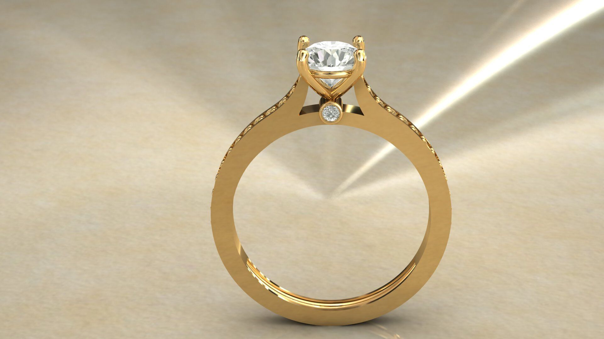 Gold Ring 3D Model with Center Round Diamond 3D print model_12