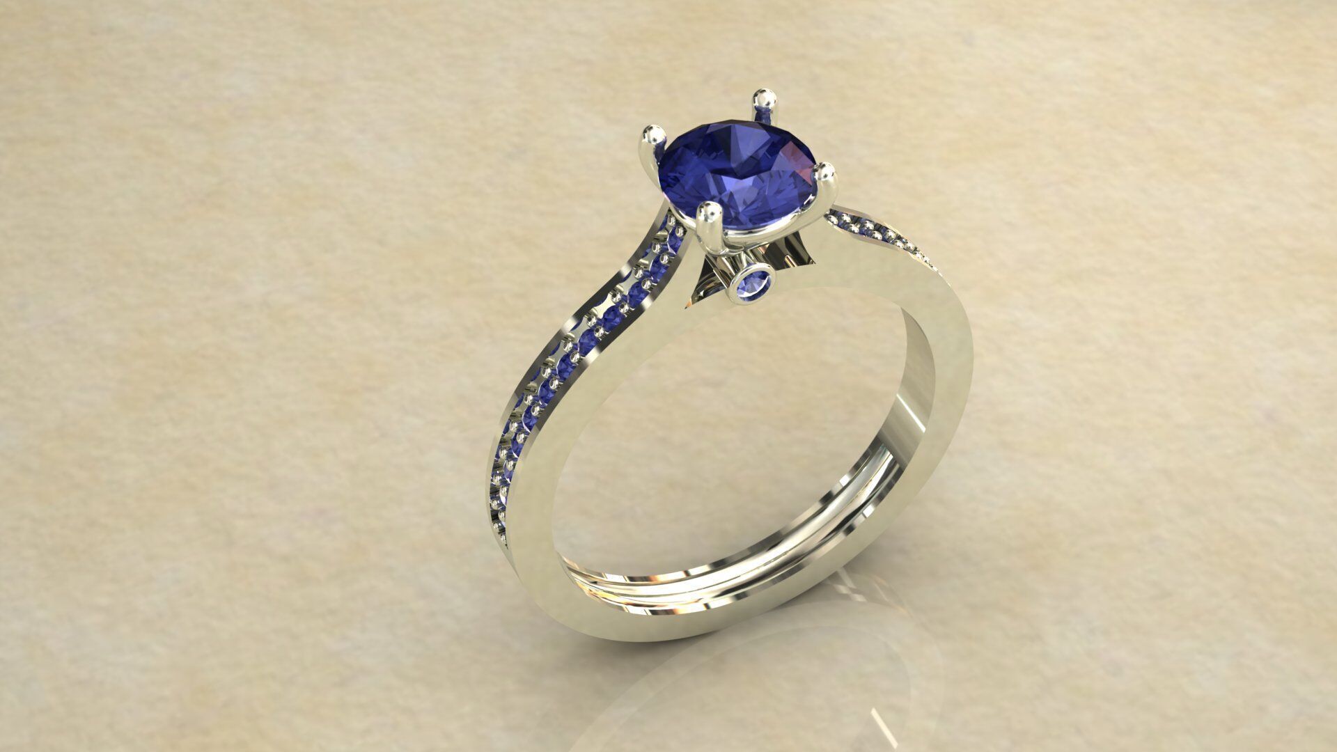 Gold Ring 3D Model with Center Round Diamond 3D print model_7