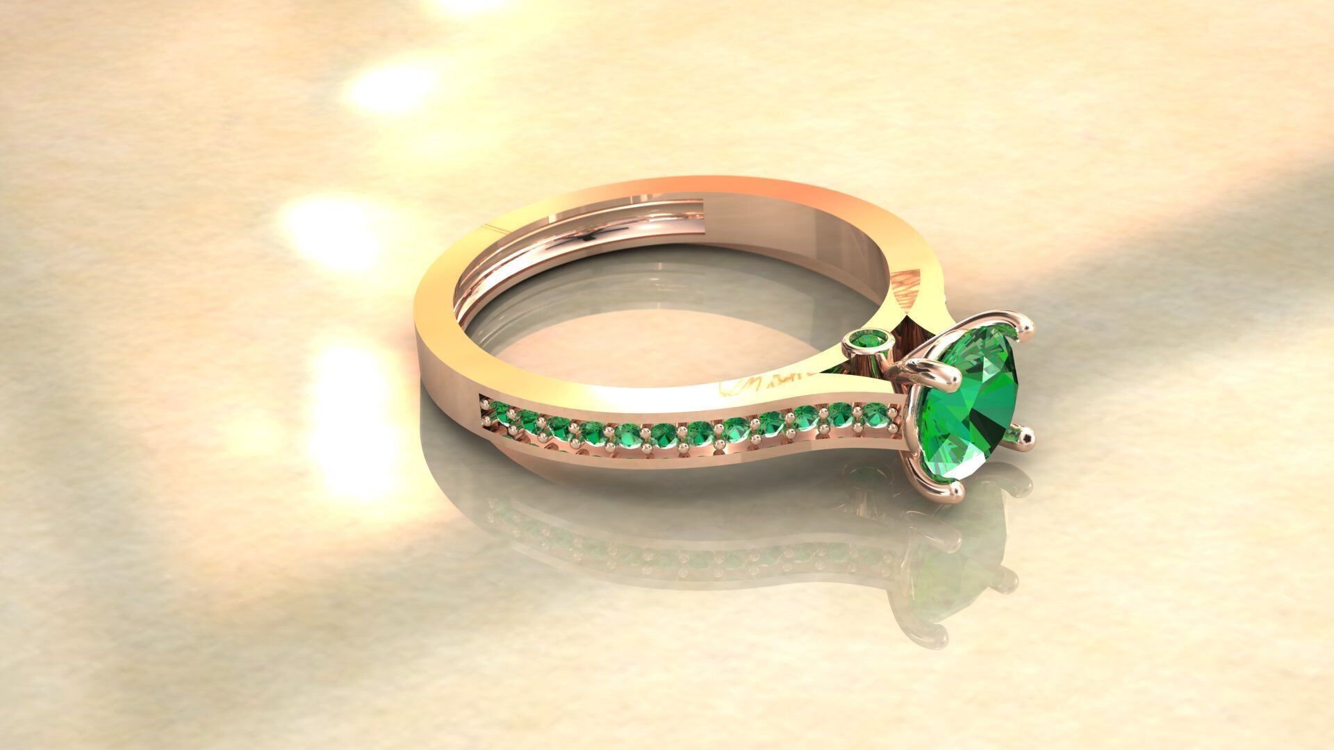 Gold Ring 3D Model with Center Round Diamond 3D print model_25