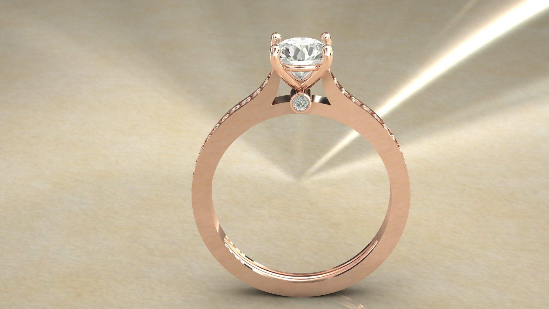 Gold Ring 3D Model with Center Round Diamond 3D print model_13