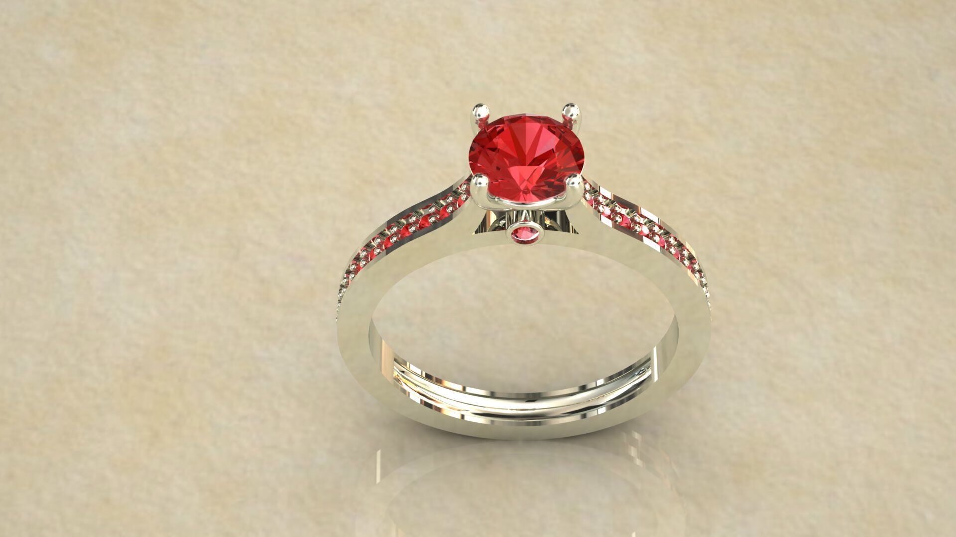 Gold Ring 3D Model with Center Round Diamond 3D print model_14