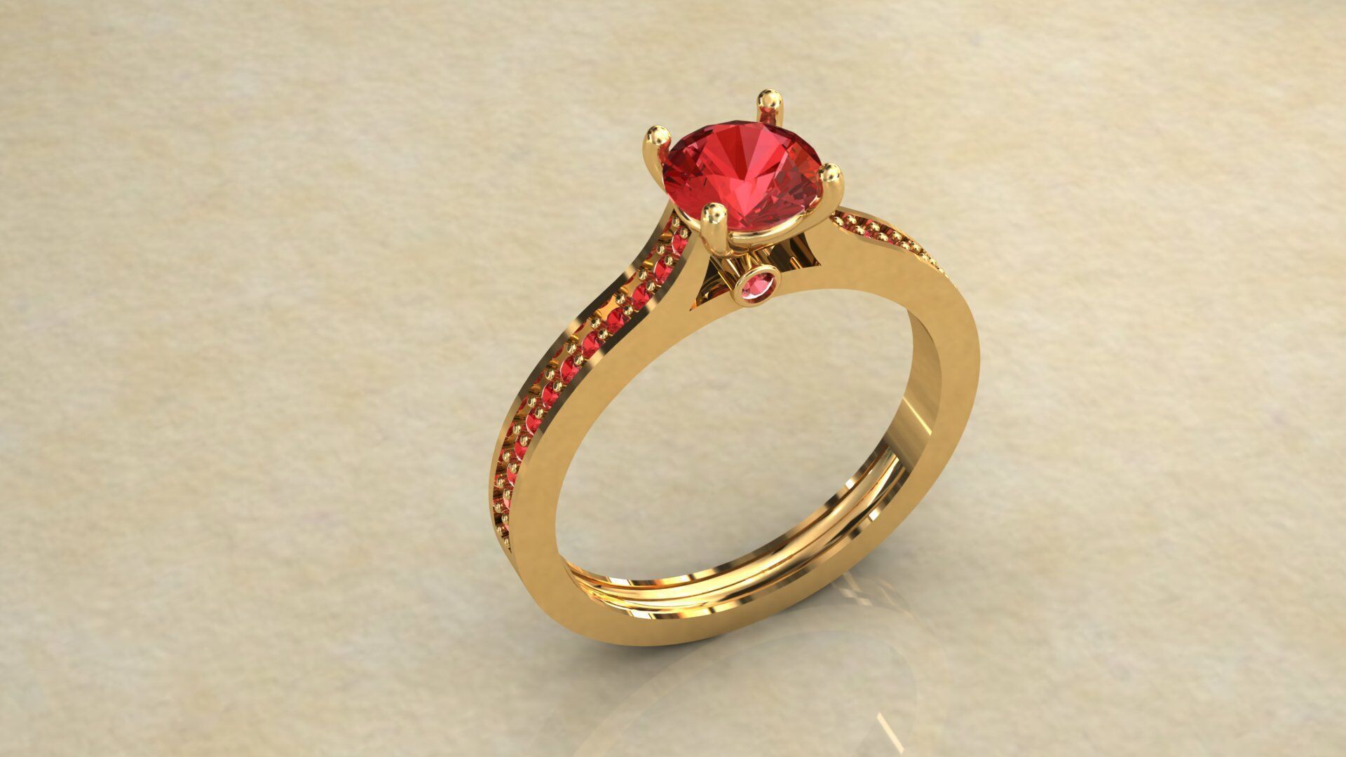Gold Ring 3D Model with Center Round Diamond 3D print model_1