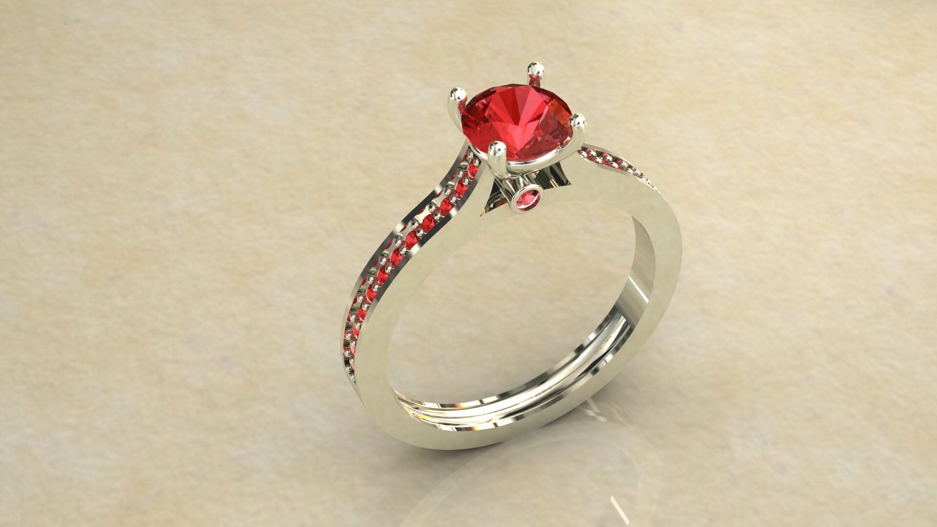 Gold Ring 3D Model with Center Round Diamond 3D print model_5