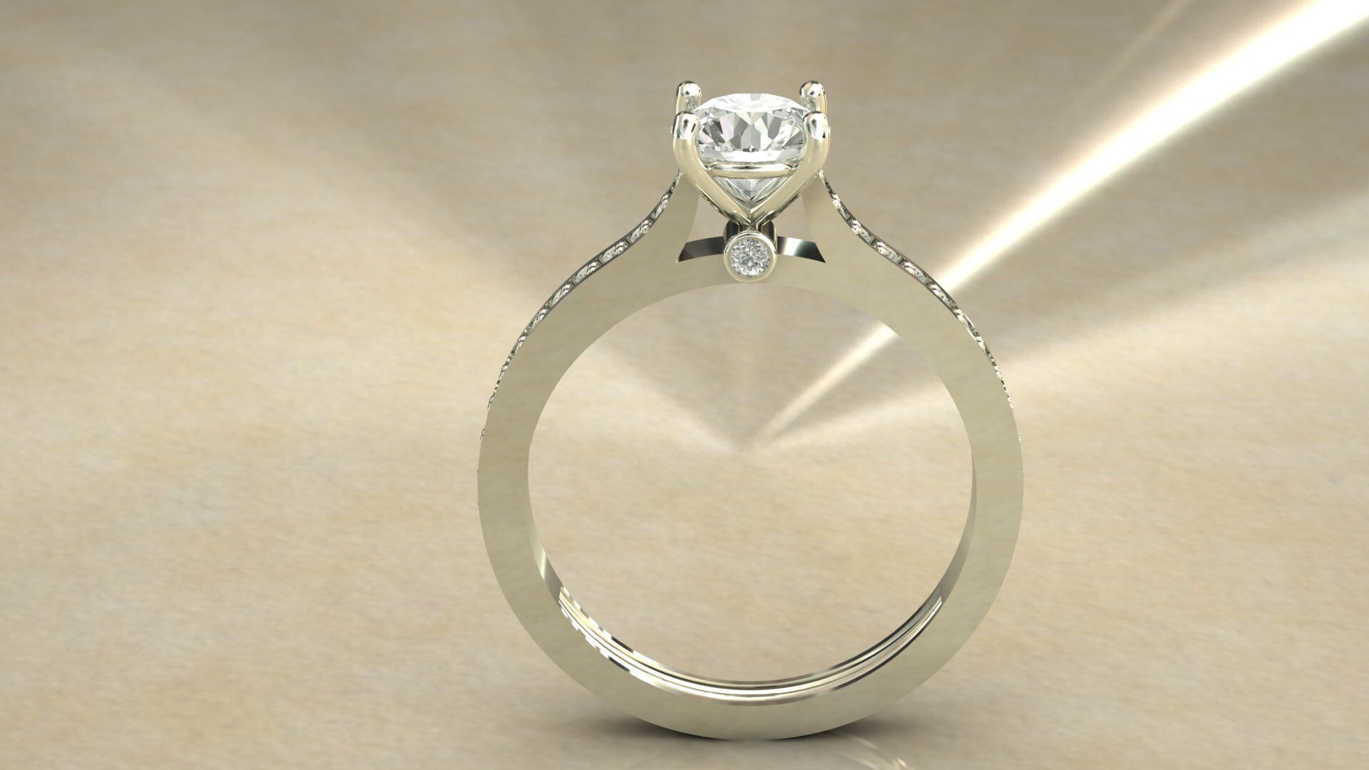 Gold Ring 3D Model with Center Round Diamond 3D print model_11