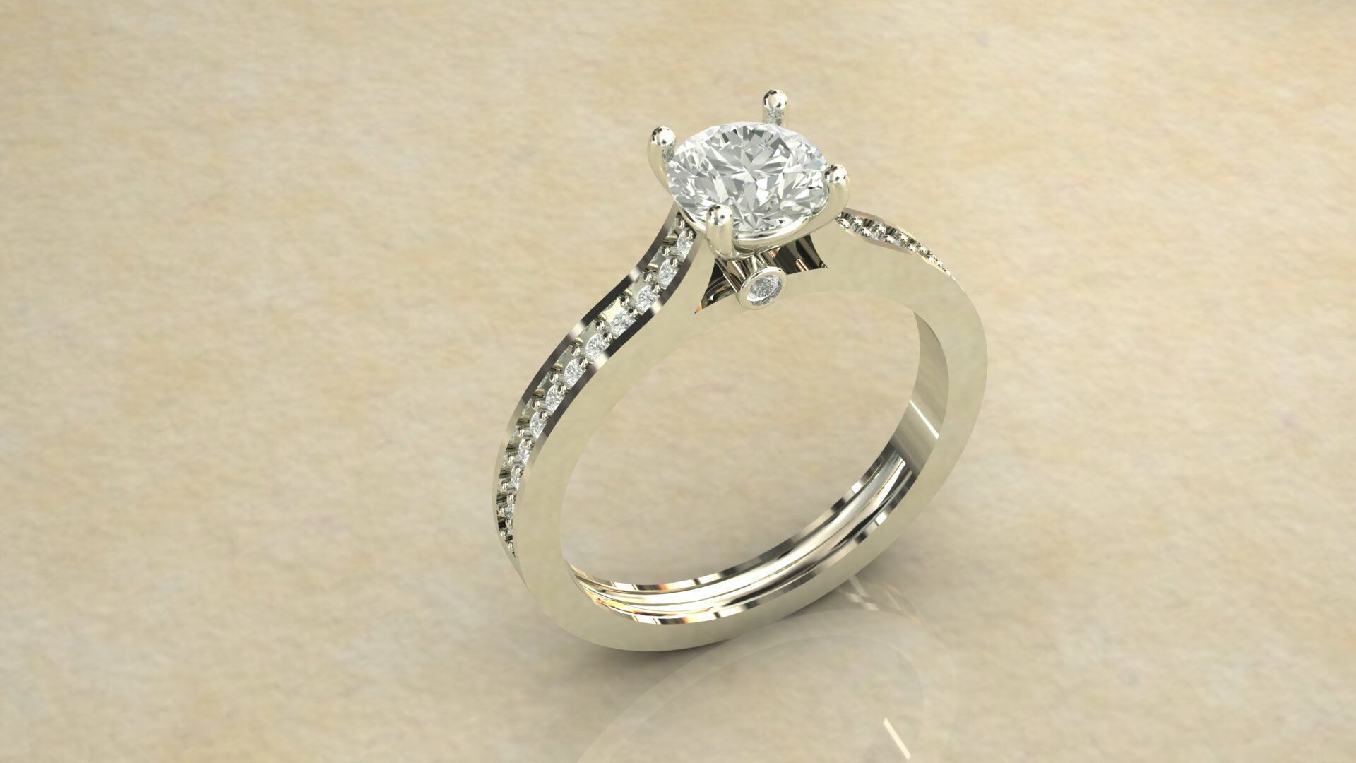 Gold Ring 3D Model with Center Round Diamond 3D print model_4