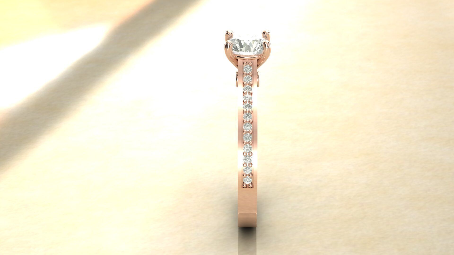 Gold Ring 3D Model with Center Round Diamond 3D print model_19