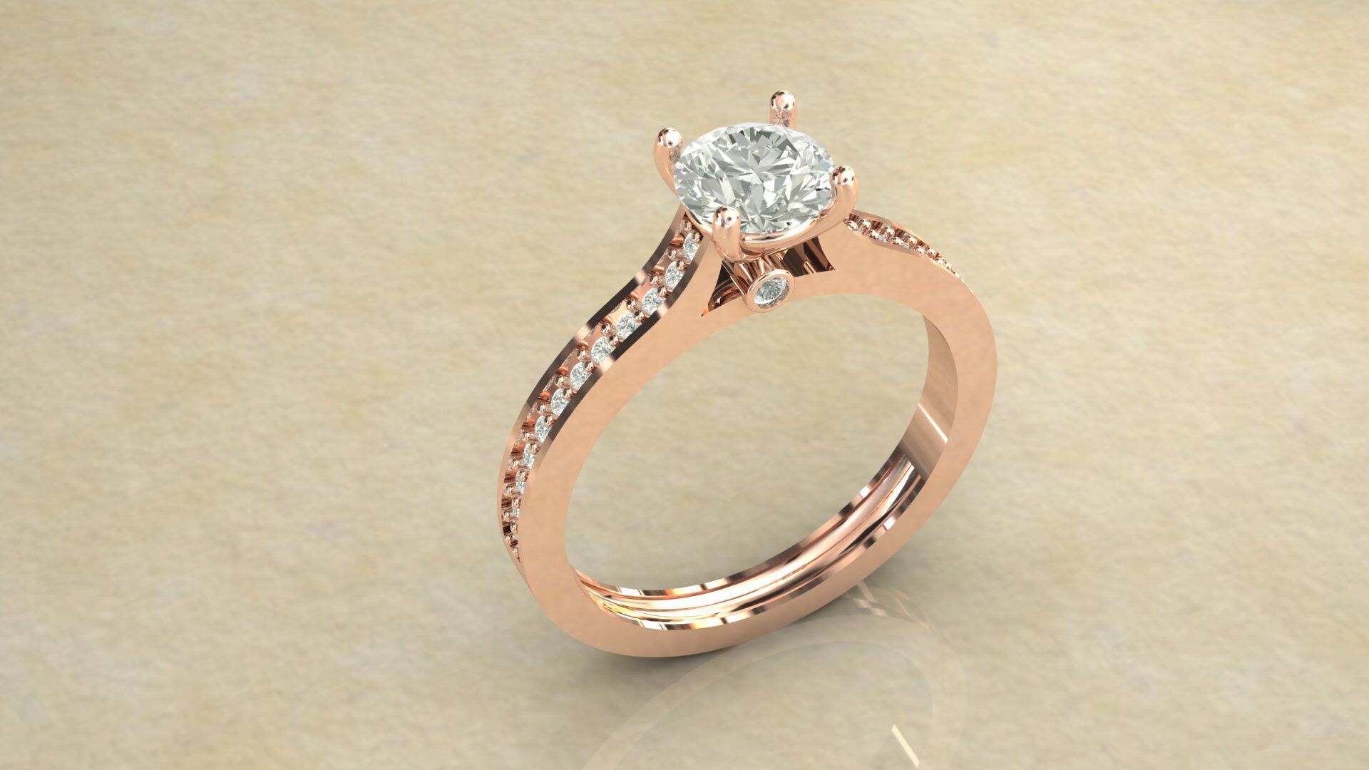 Gold Ring 3D Model with Center Round Diamond 3D print model_8