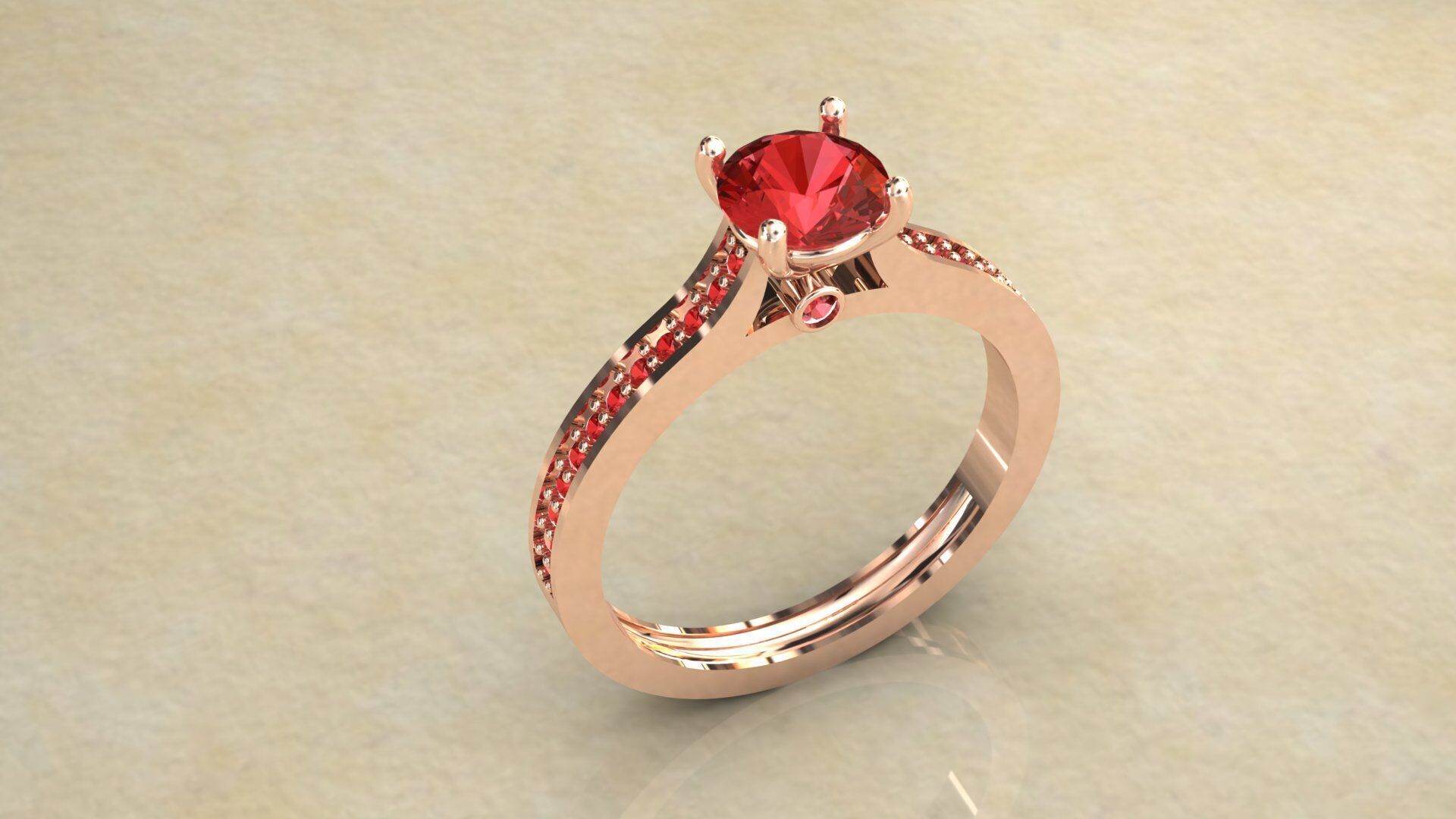Gold Ring 3D Model with Center Round Diamond 3D print model_9