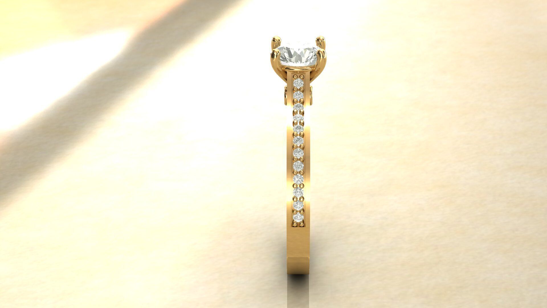 Gold Ring 3D Model with Center Round Diamond 3D print model_18