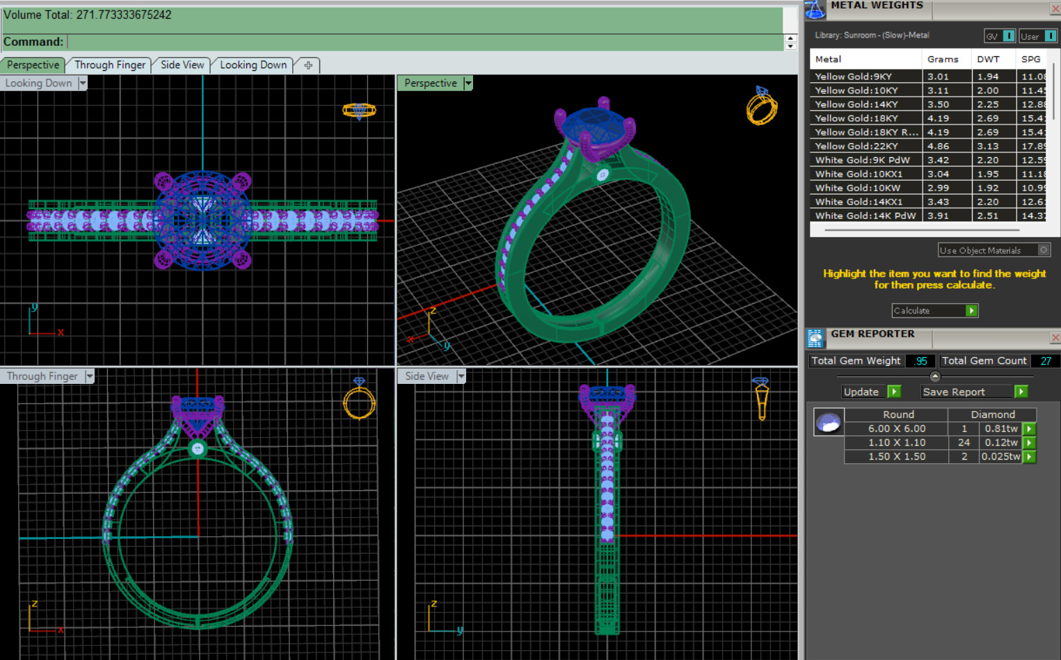 Gold Ring 3D Model with Center Round Diamond 3D print model_30
