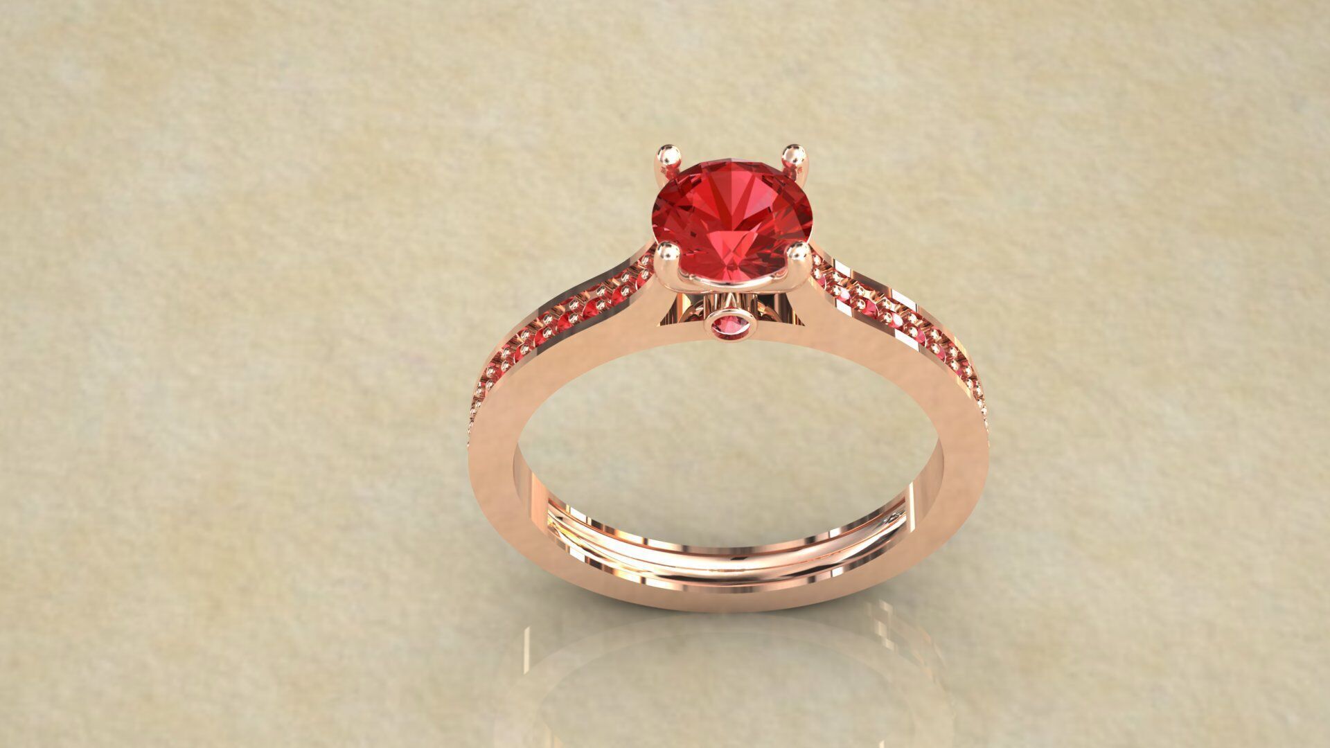 Gold Ring 3D Model with Center Round Diamond 3D print model_16