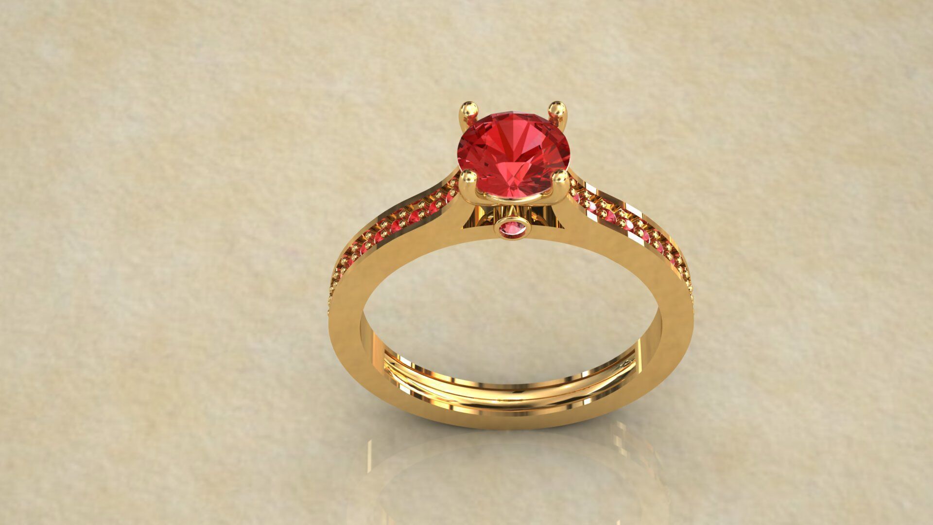 Gold Ring 3D Model with Center Round Diamond 3D print model_15