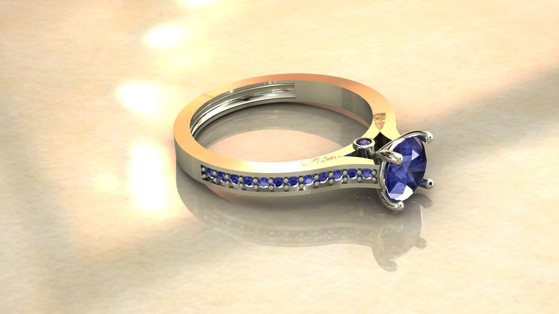 Gold Ring 3D Model with Center Round Diamond 3D print model_23