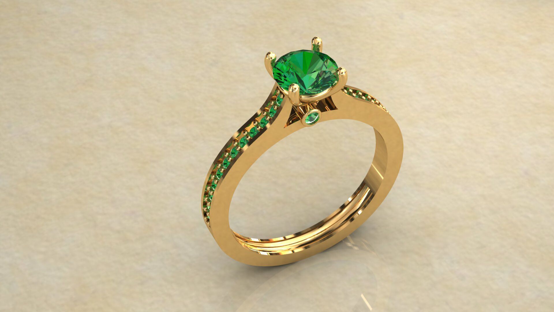 Gold Ring 3D Model with Center Round Diamond 3D print model_2