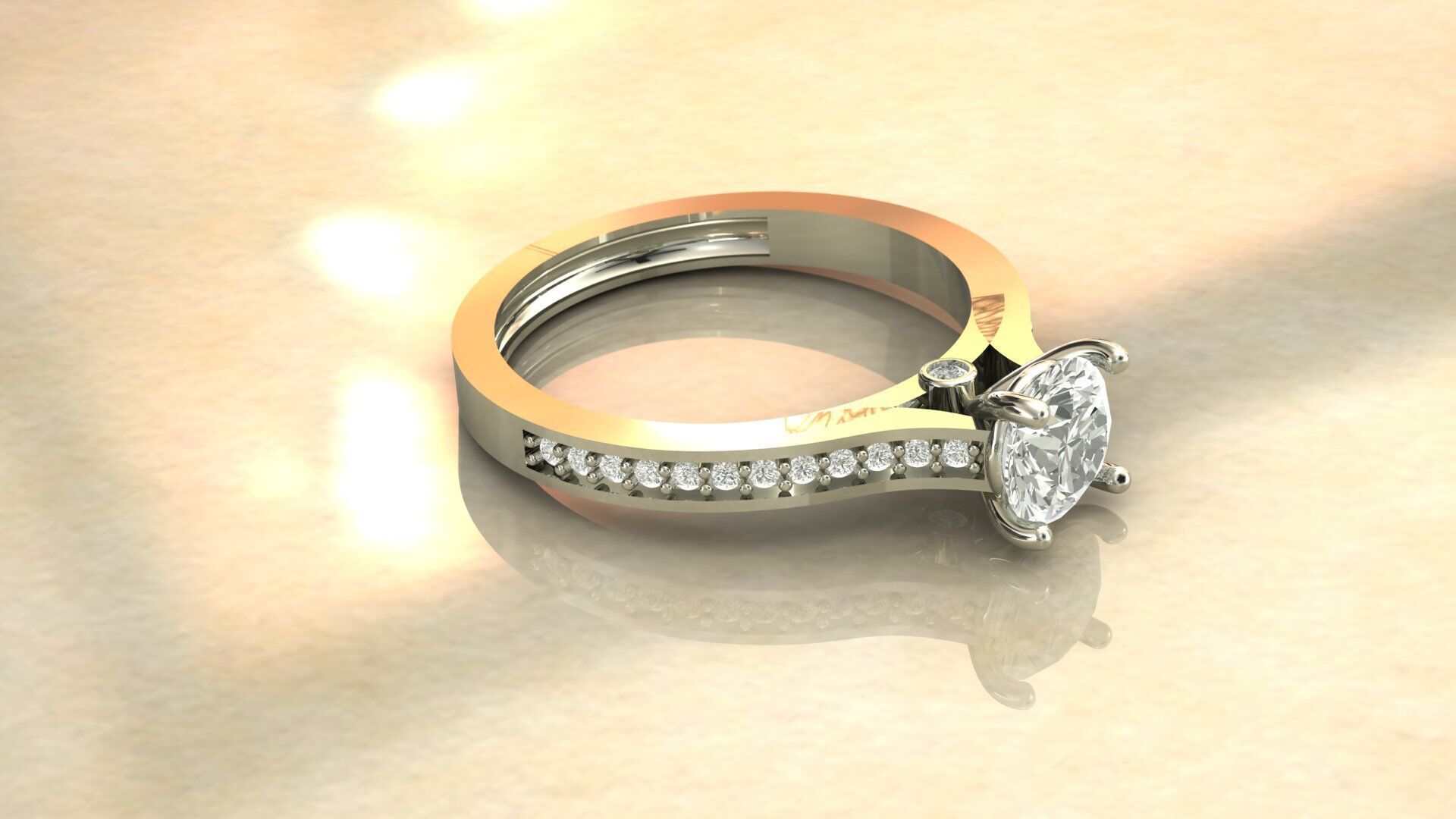 Gold Ring 3D Model with Center Round Diamond 3D print model_22