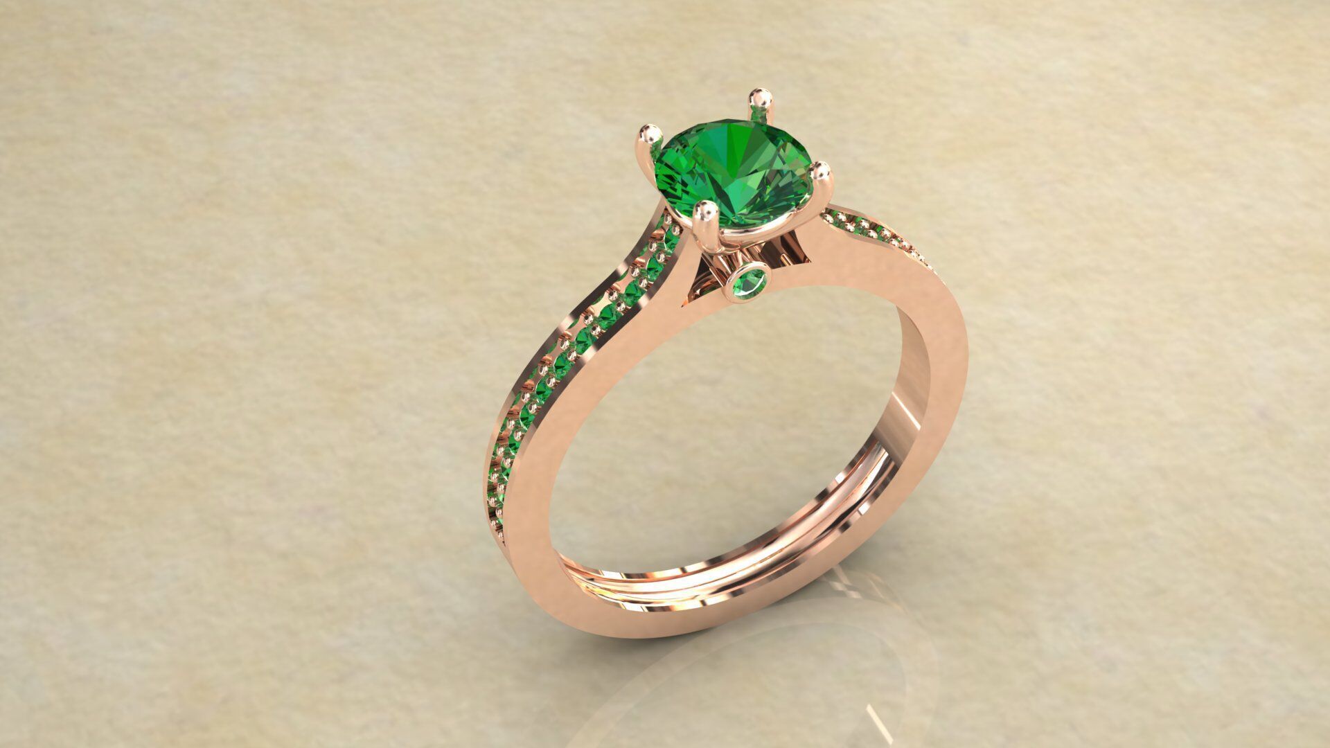 Gold Ring 3D Model with Center Round Diamond 3D print model_10