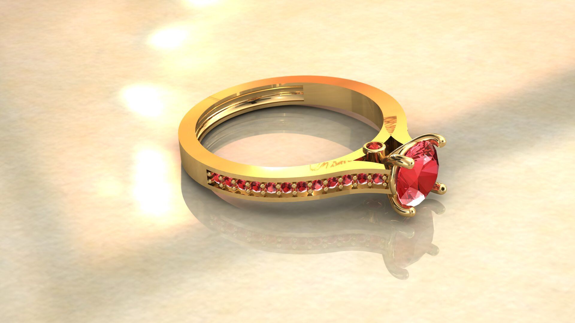 Gold Ring 3D Model with Center Round Diamond 3D print model_21