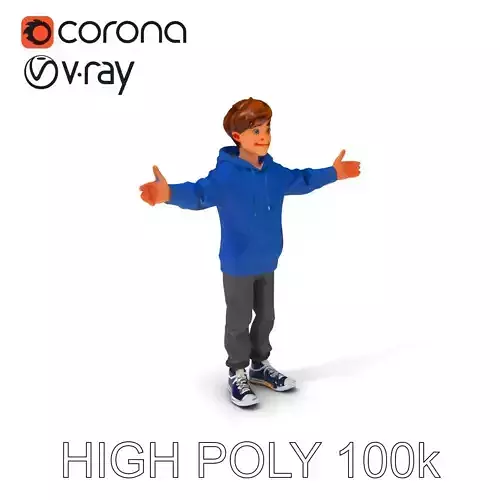 Young Adventurer Character in Casual Hoodie and Sneakers