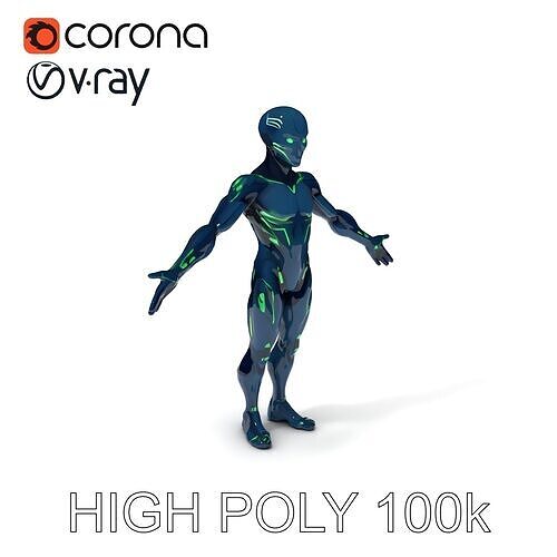 Neon Cyborg Warrior  Futuristic D Character Model with Glowin... Low-poly 3D model