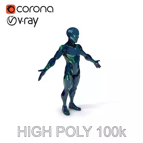 Neon Cyborg Warrior  Futuristic D Character Model with Glowing Accents