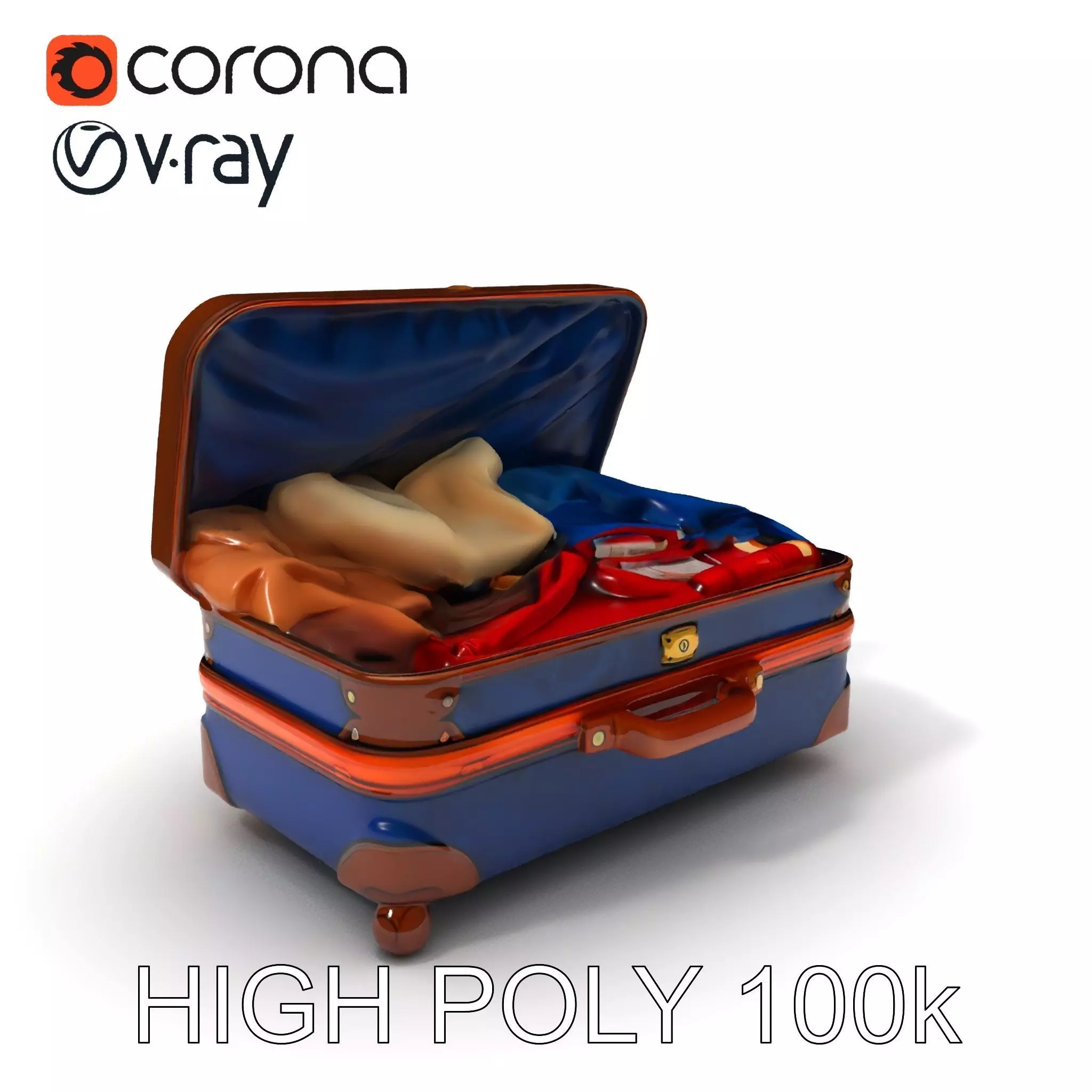Realistic Travel Suitcase with Clothes Model Pack Low-poly 3D model_0