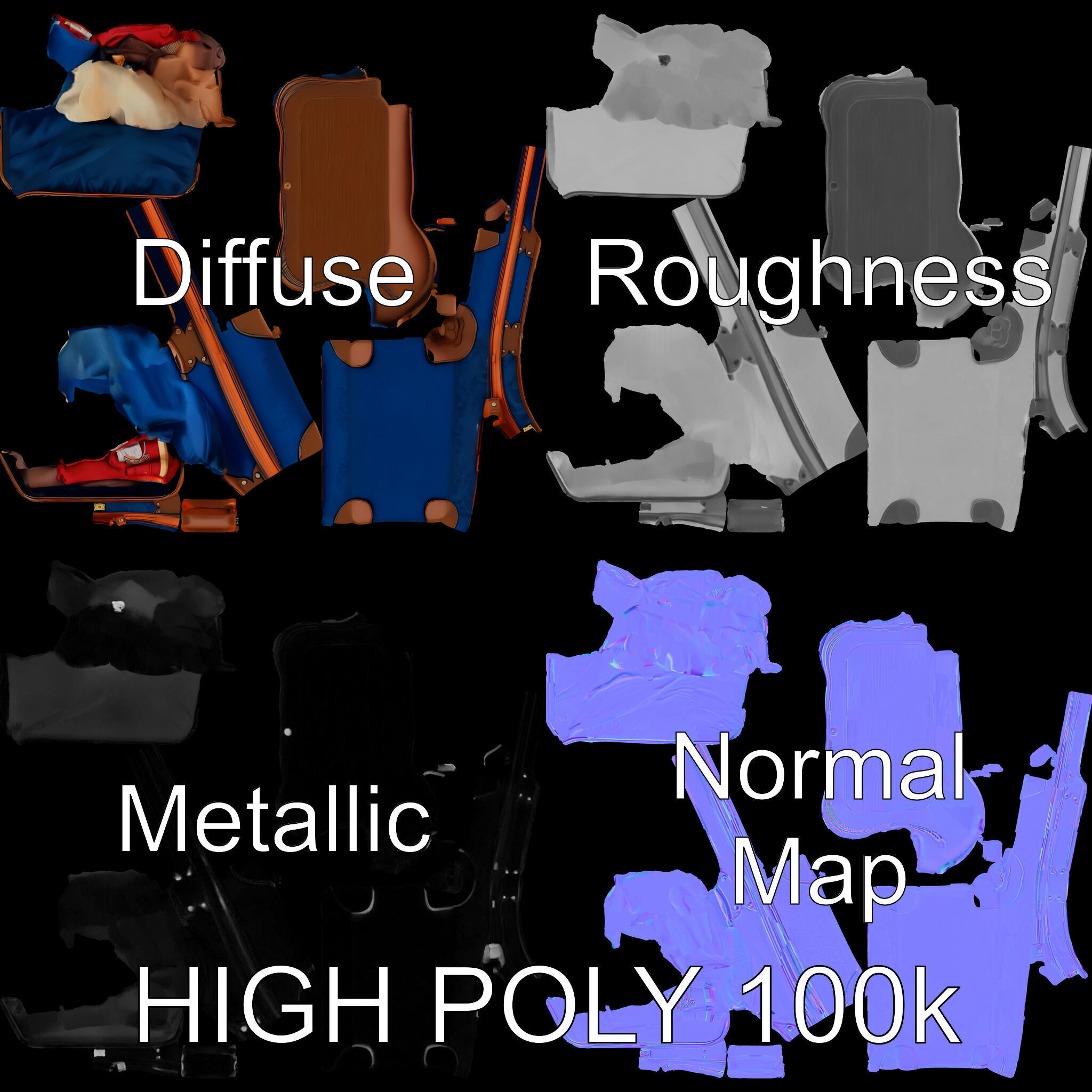 Realistic Travel Suitcase with Clothes Model Pack Low-poly 3D model_2