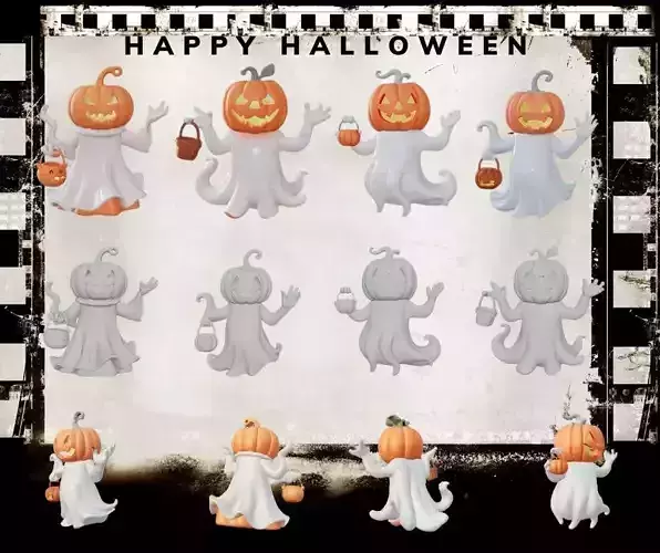 3D Printable Halloween Ghost with Pumpkin Design 3D print model