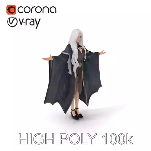 Mystic Sorceress Character Model with Long Silver Hair and El... Low-poly 3D model