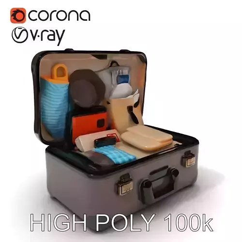 Travel Suitcase with Accessories Model Pack