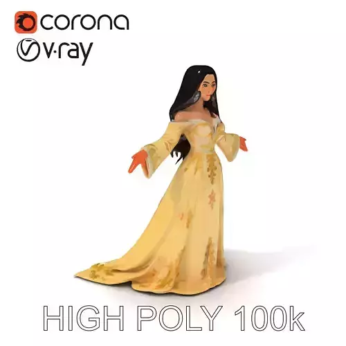 Elegant Fantasy Princess with Ornate Golden Dress D Model Low-poly 3D model