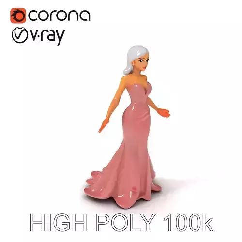 Elegant Evening Gown D Character Model with Silver Hair Low-poly 3D model