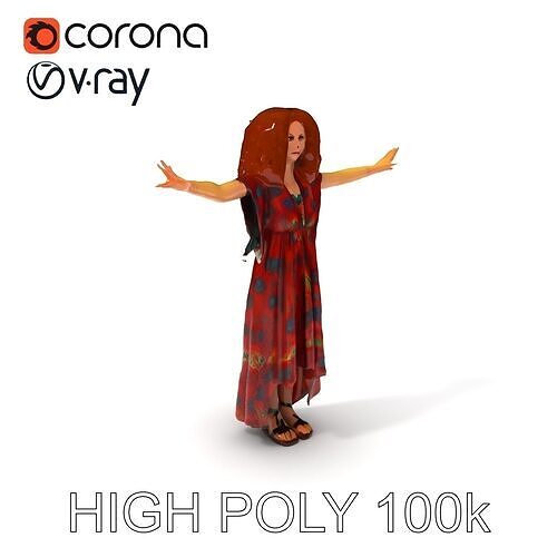 Mystic Redhead in Floral Dress  D Character Model Low-poly 3D model