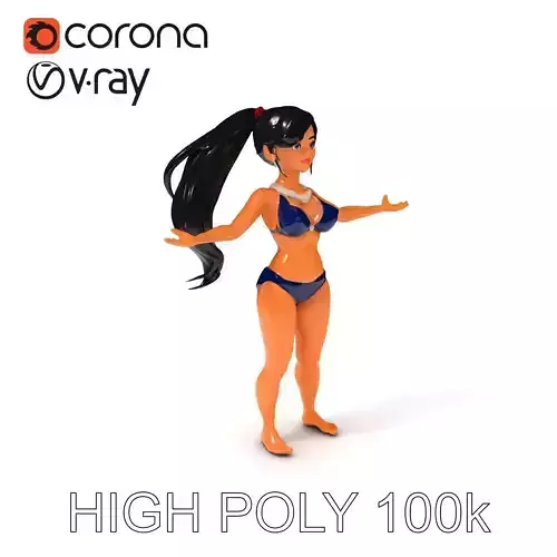Animated D Female Character Model with Long Hair and Bikini A... Low-poly 3D model