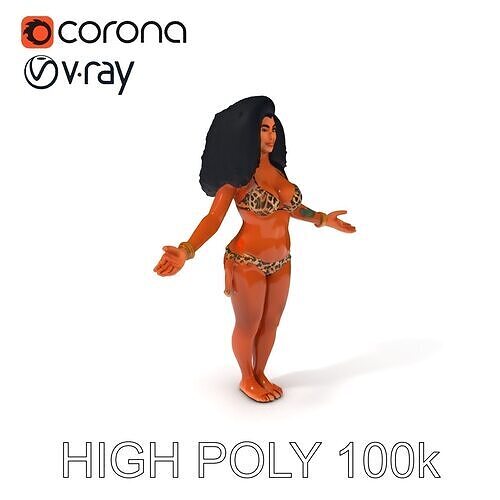 Wild Spirit  D Character Model with Tribal Tattoo and Leopard... Low-poly 3D model