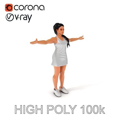 Tennis Athlete D Character Model with Braided Hair and Sports... Low-poly 3D model