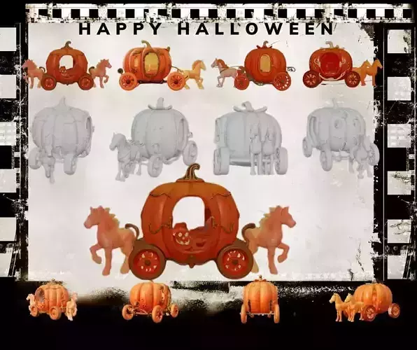 3D Printable Halloween Pumpkin-Themed Magical Carriage Design 