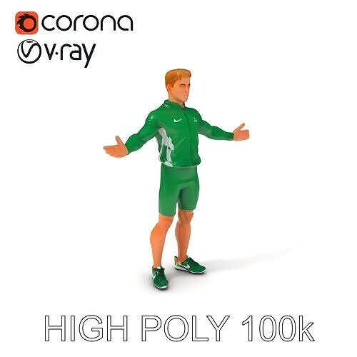 Green Tracksuit Athlete D Character Model with Mixamo RIG Com... Low-poly 3D model