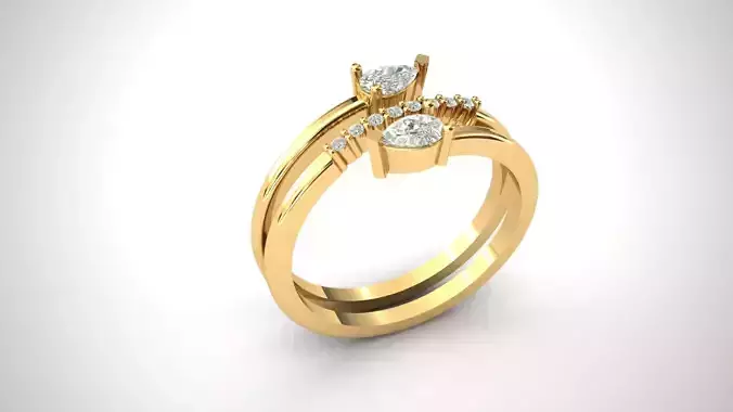 Elegant Dual Pear Diamond Gold Ring 