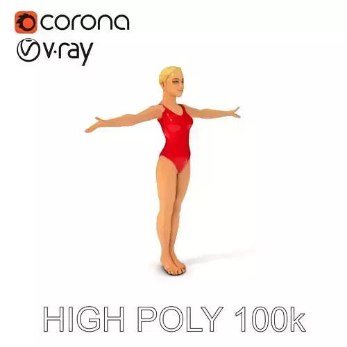 Blonde Athletic Character in Red Swimsuit Fully Rigged D Model Low-poly 3D model