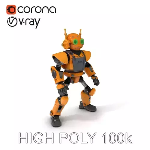 Golden Robot Mette with Green Eyes  D Character Model