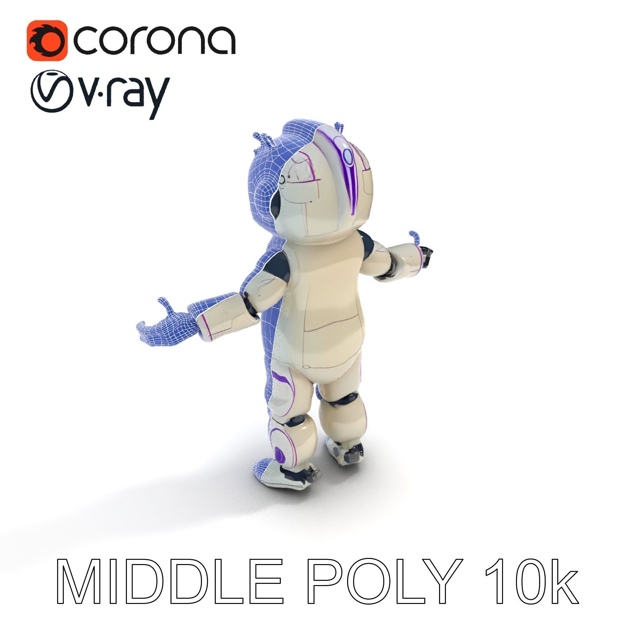 Cute Futuristic Robot Character with PBR Textures and Mixamo ... Low-poly 3D model_12