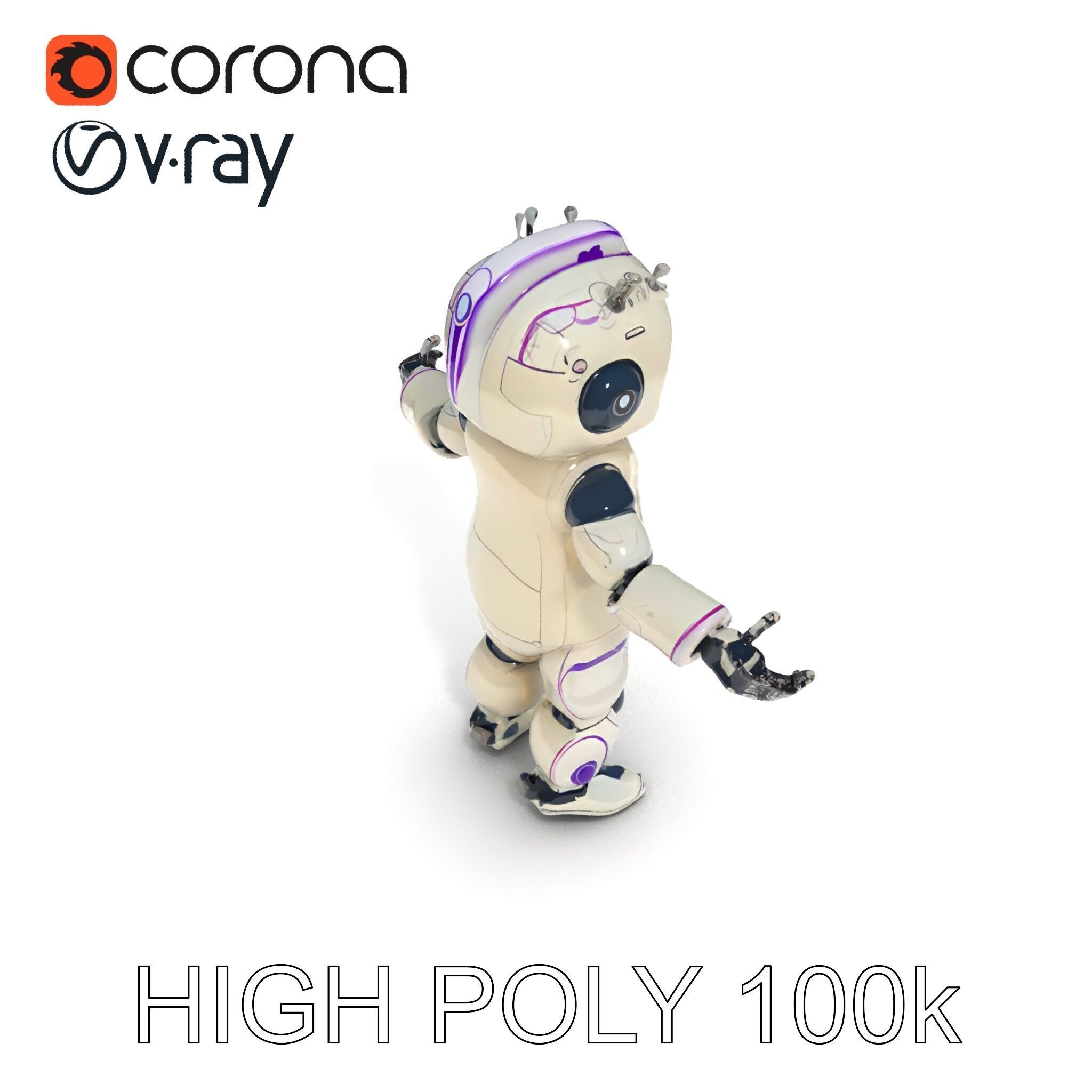 Cute Futuristic Robot Character with PBR Textures and Mixamo ... Low-poly 3D model_11