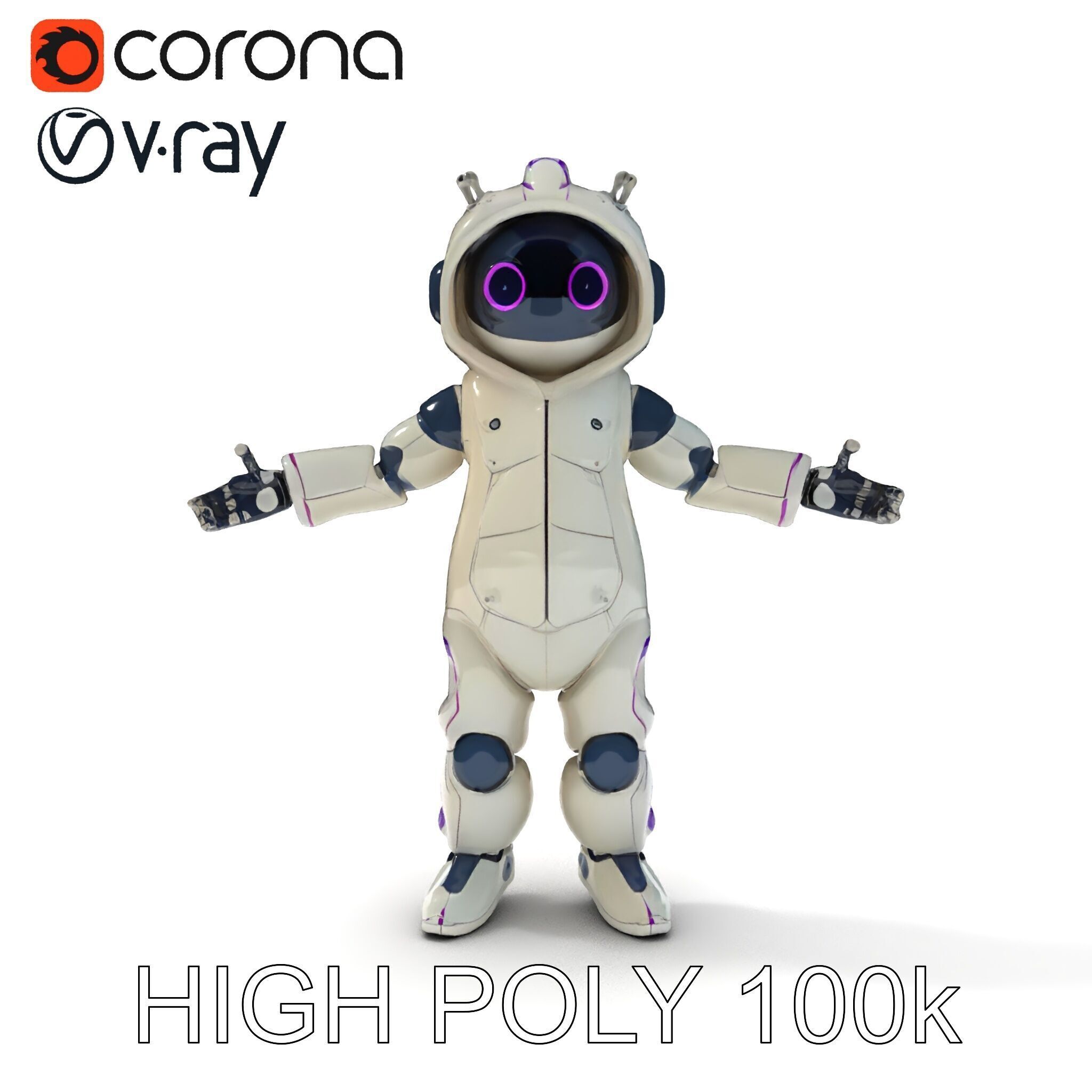 Cute Futuristic Robot Character with PBR Textures and Mixamo ... Low-poly 3D model_8