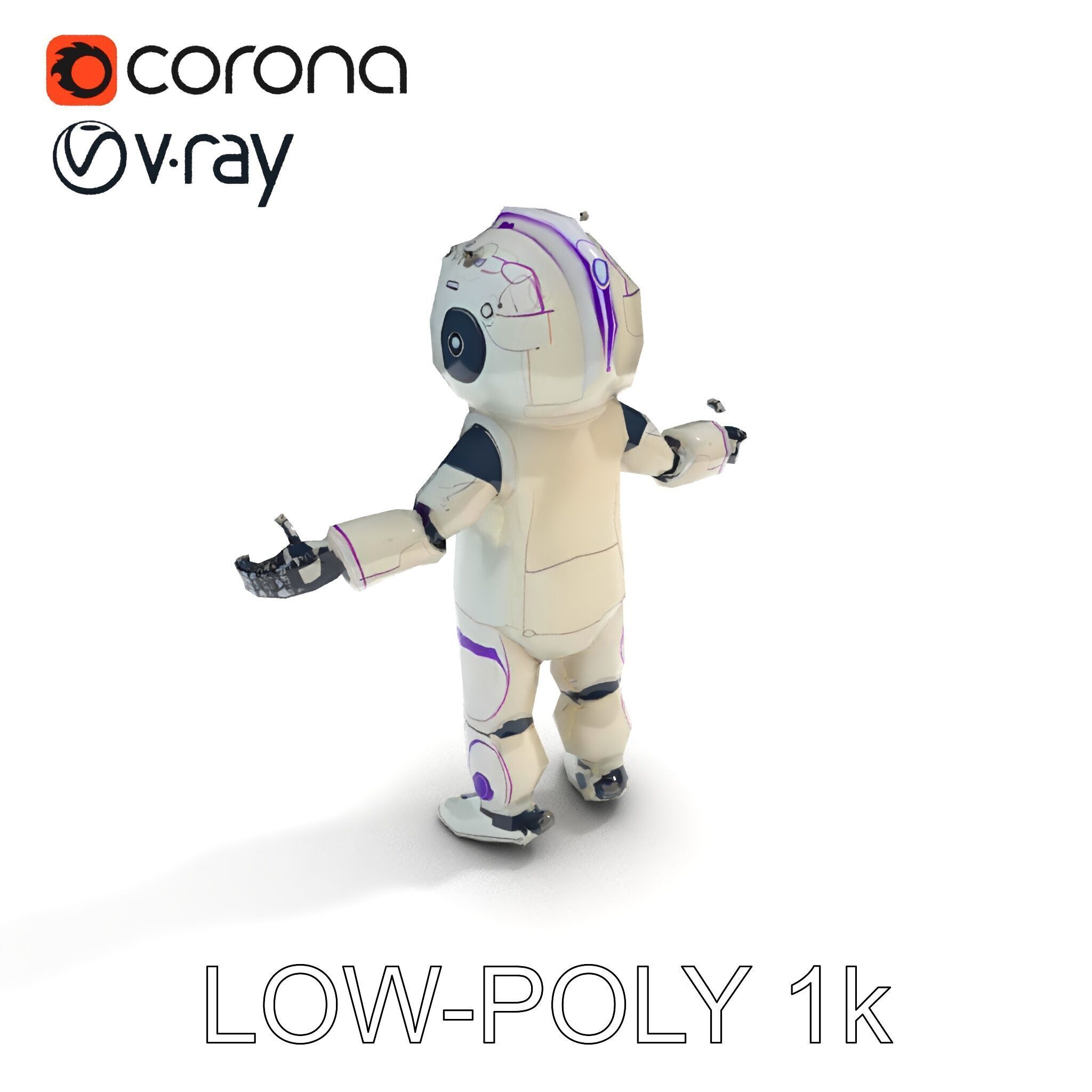 Cute Futuristic Robot Character with PBR Textures and Mixamo ... Low-poly 3D model_21