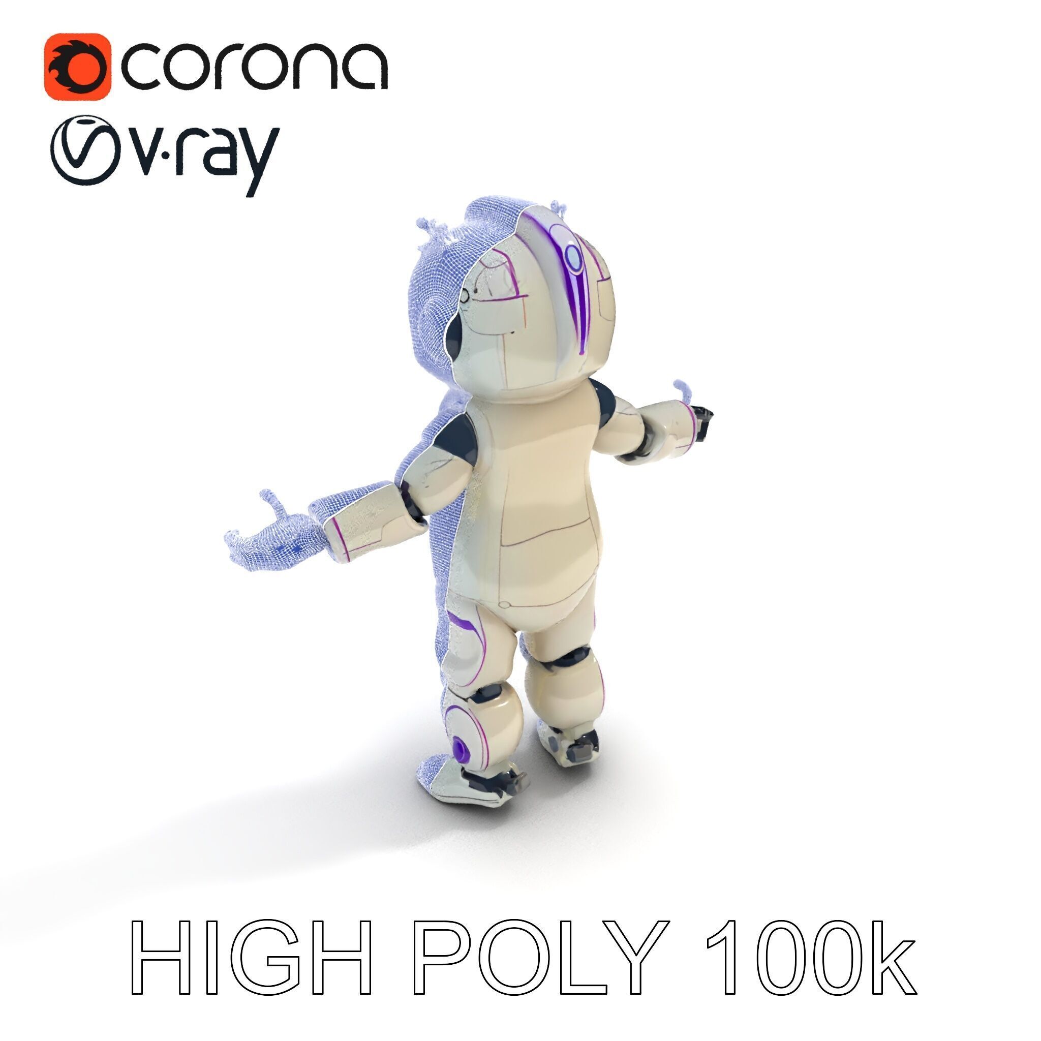 Cute Futuristic Robot Character with PBR Textures and Mixamo ... Low-poly 3D model_34