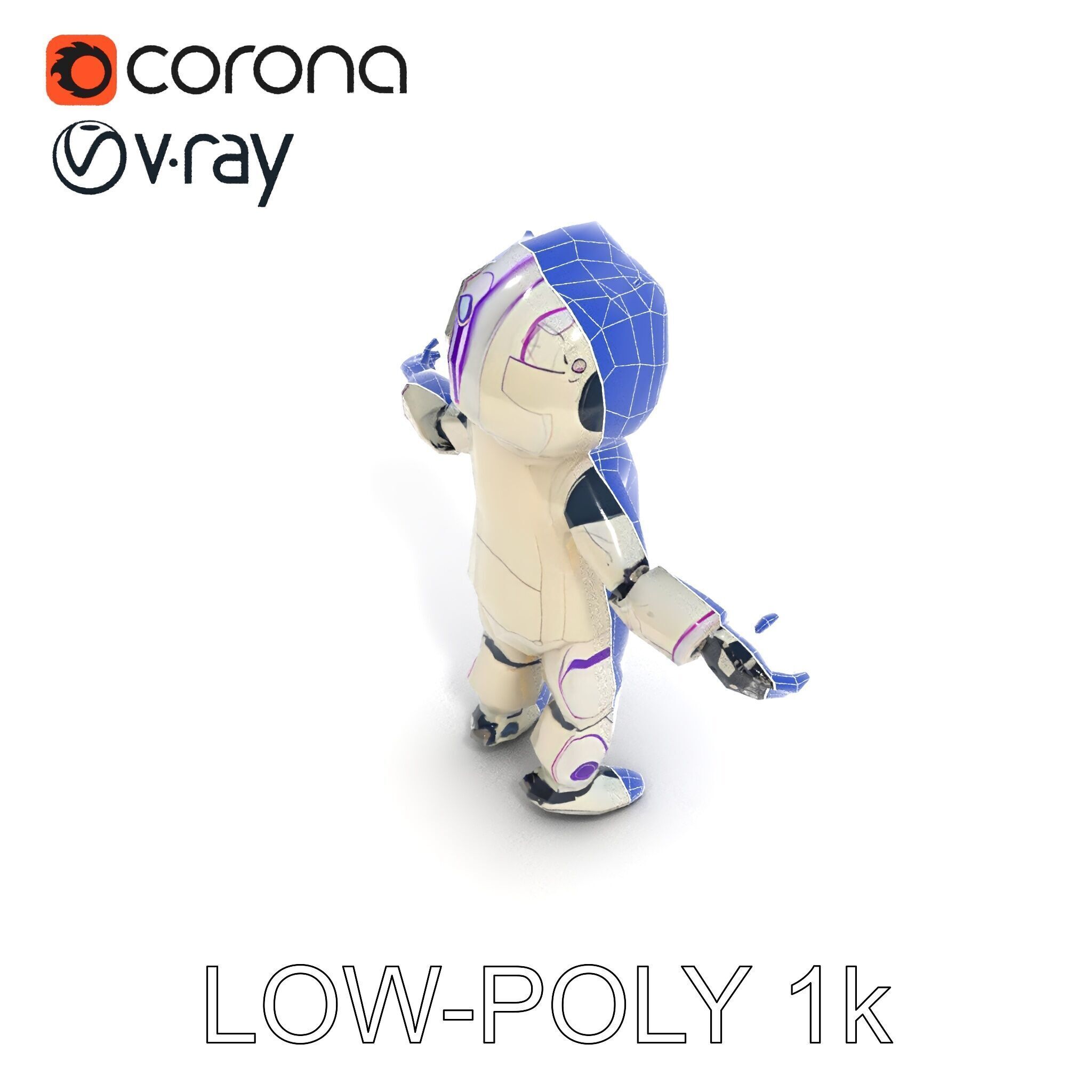Cute Futuristic Robot Character with PBR Textures and Mixamo ... Low-poly 3D model_24