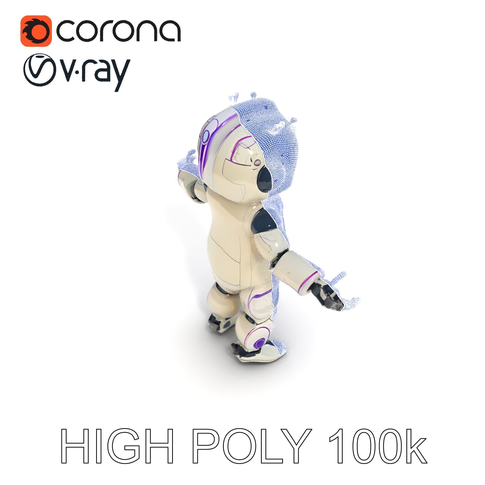 Cute Futuristic Robot Character with PBR Textures and Mixamo ... Low-poly 3D model_16